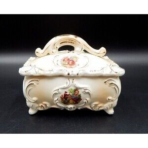 Royal Sealy Covered Trinket Dresser Vanity Dish Courting Couple Candy Japan VTG